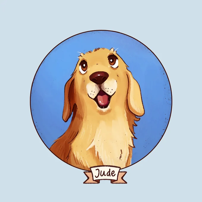 Custom illustrated pet portrait of a dog named Jude